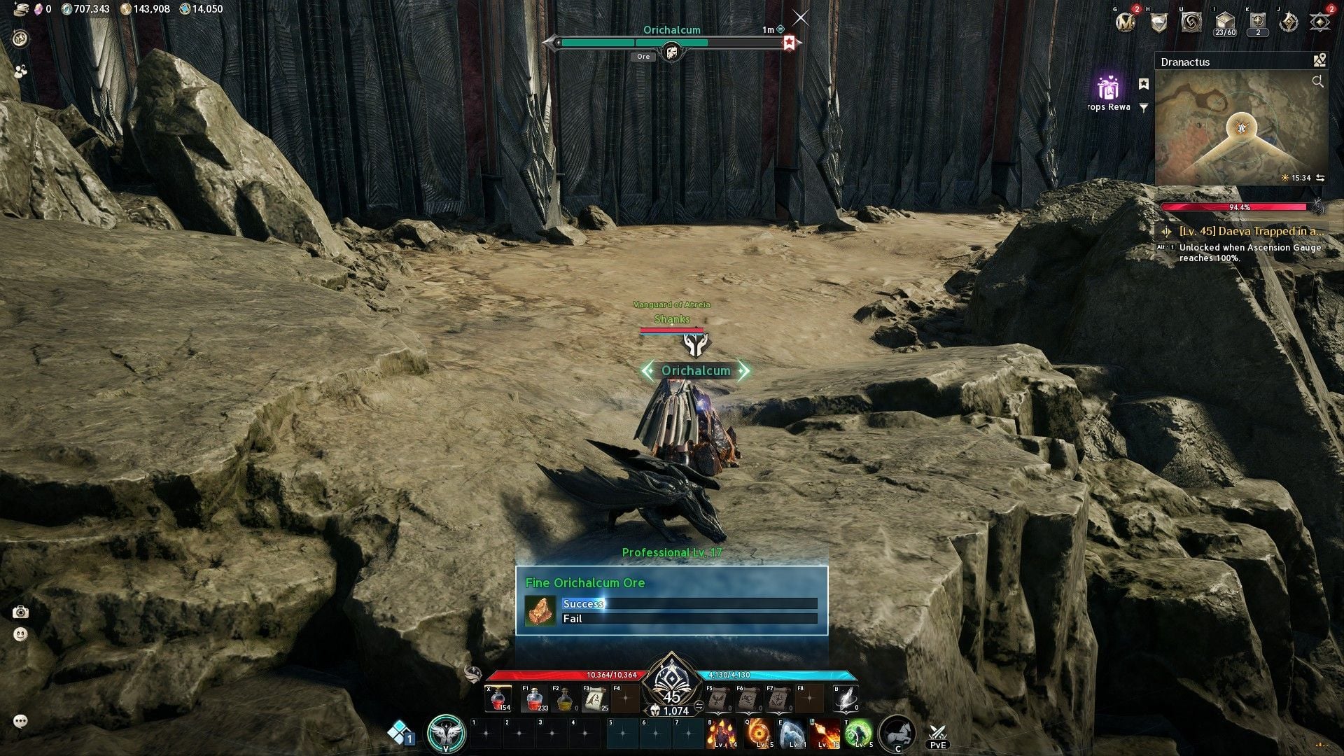 Essence Extraction showing an Orichalcum Ore upgrading to a higher rarity