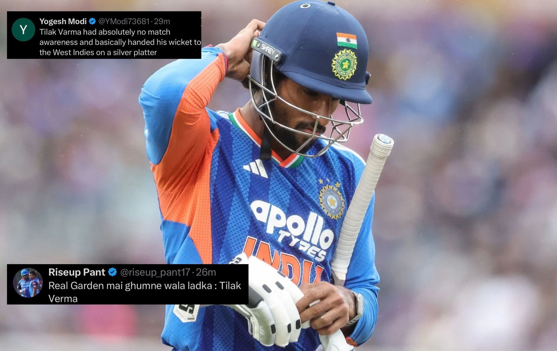 "Real Garden mai ghumne wala ladka" - Fans troll Tilak Varma following his brain-fade run-out in IND vs WI 2026 3rd T20I  