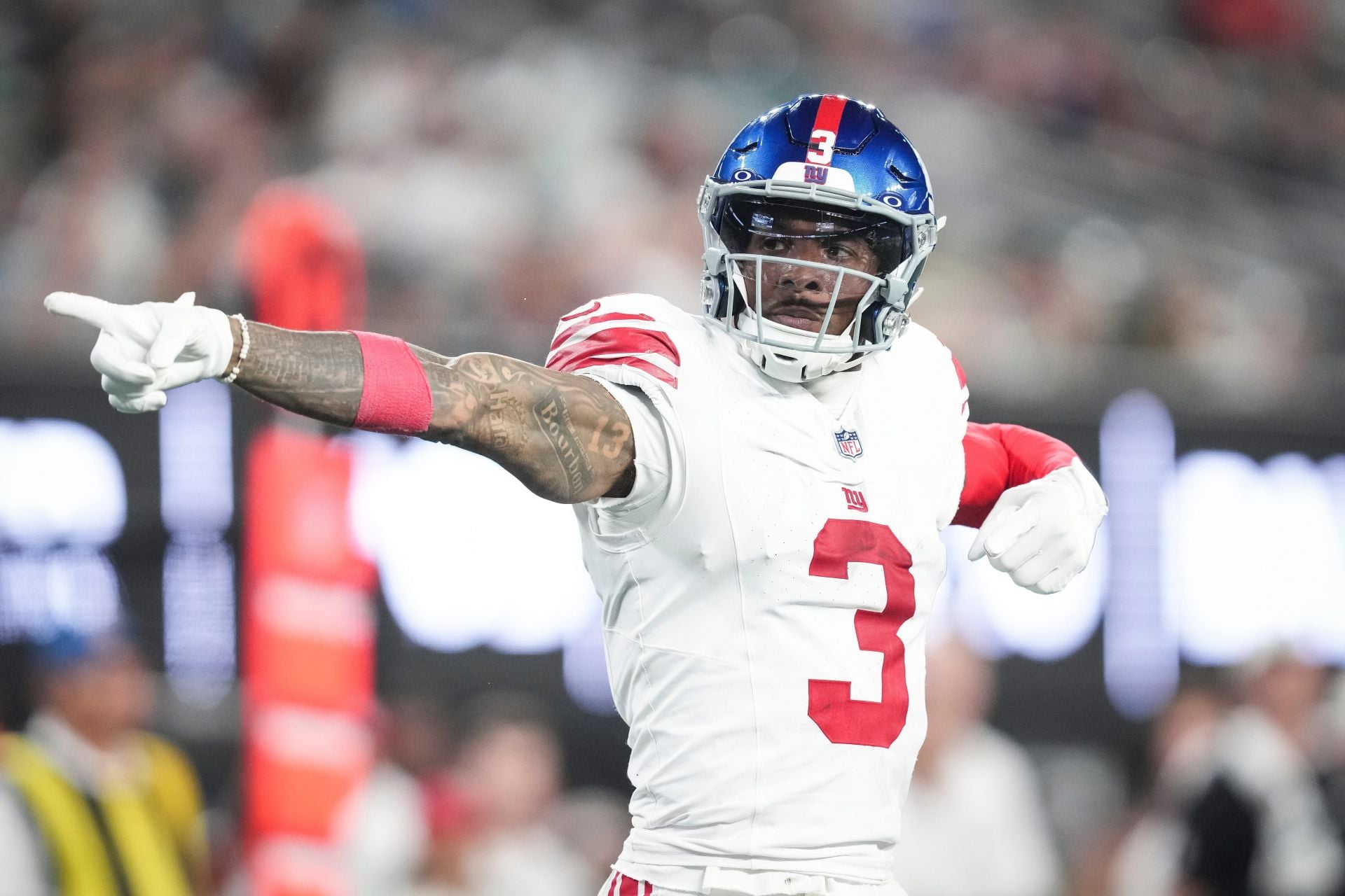 New York Giants wide receiver Odell Beckham Jr. (3) celebrates during a game against the New York Jets at MetLife Stadium, Aug - Source: Imagn
