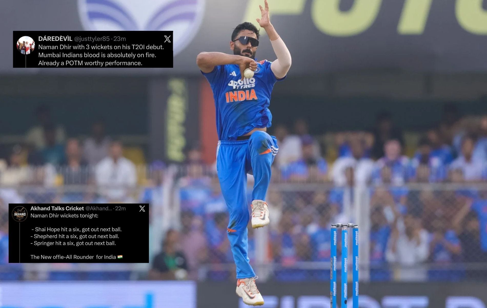 "Mumbai Indians blood is absolutely on fire" - Fans react as Naman Dhir bags 3-wicket haul on debut in IND vs WI 2026 1st T20I