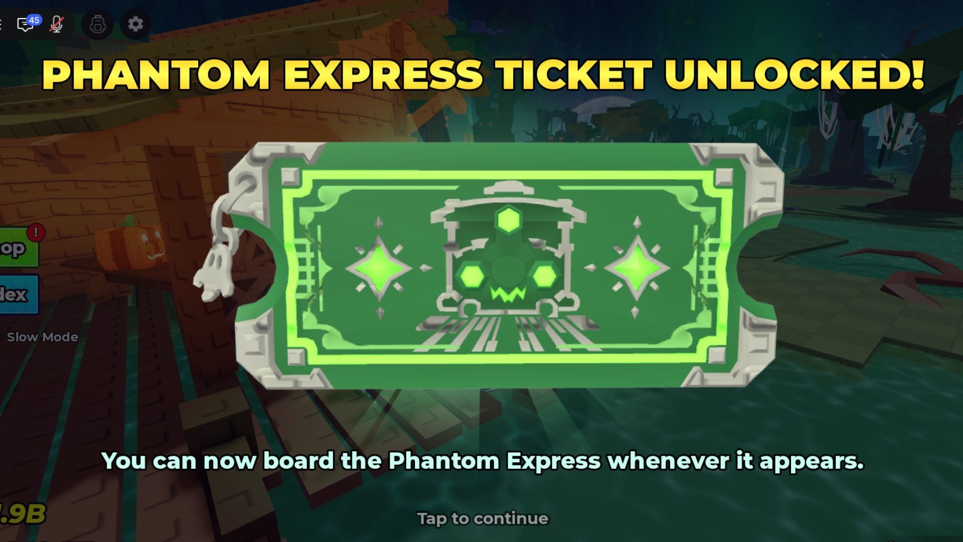 The Phantom Express Ticket is awarded after completing Echo's second quest (Image via Roblox)