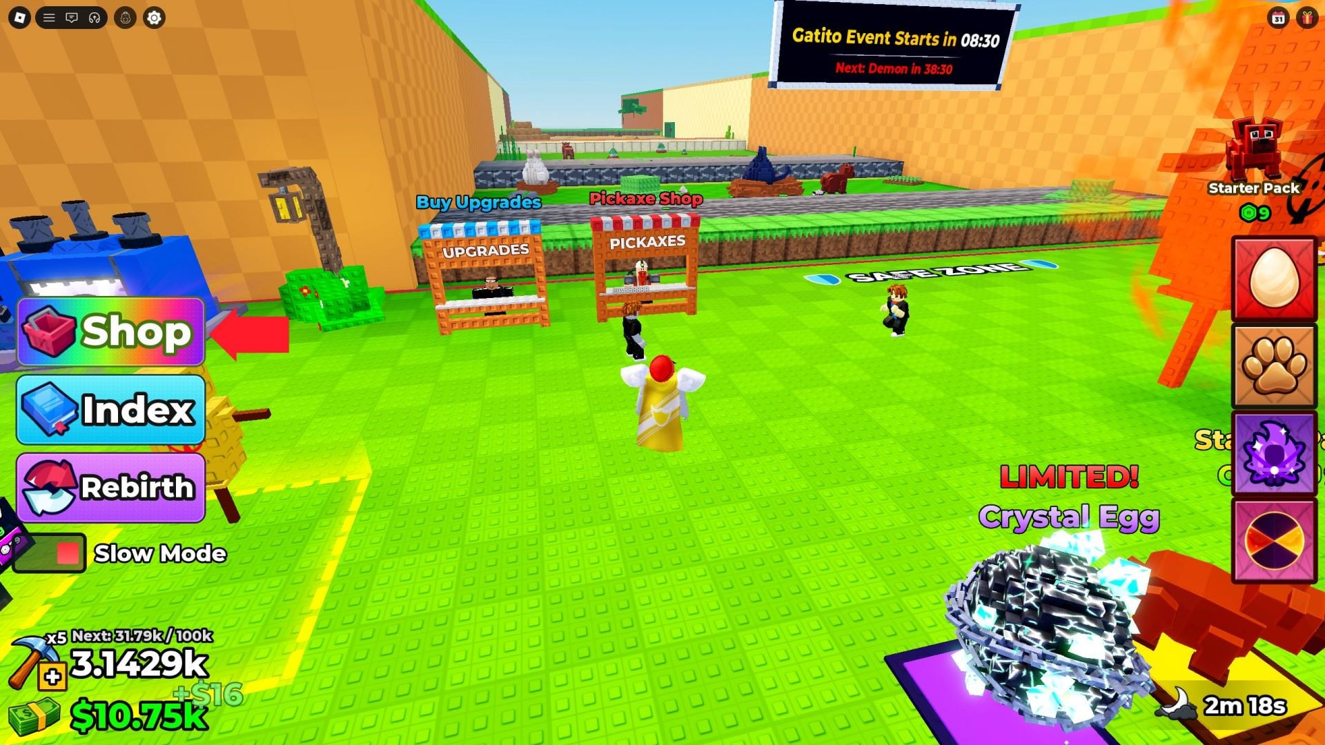 How to redeem codes in +1 Pickaxe Swing for Eggs (Image via Roblox || Sportskeeda)