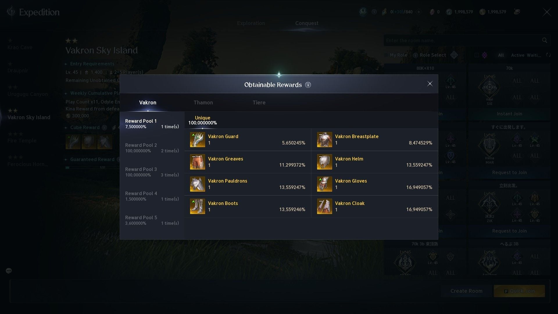 Vakron Sky Island Cube rewards in Aion 2 (Image via NC)