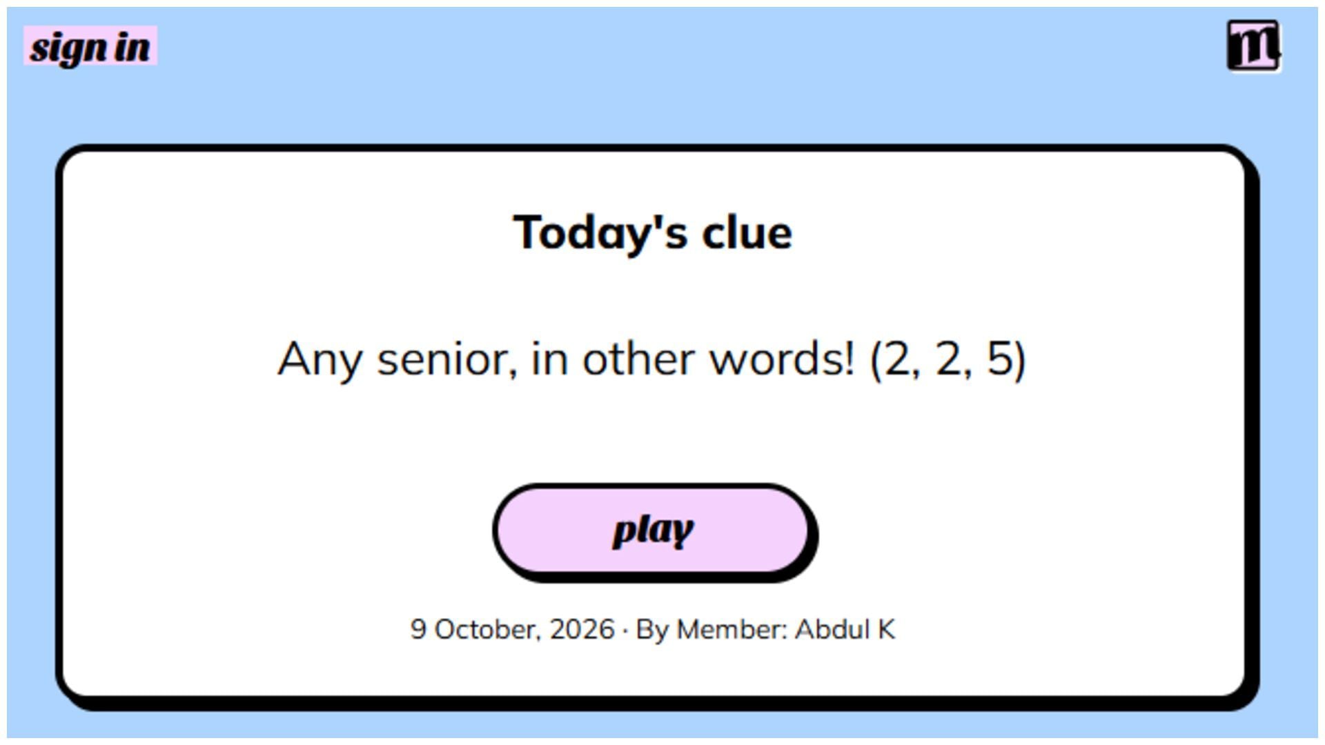 Today's Minute Cryptic Answer and Hints for October 9, 2026