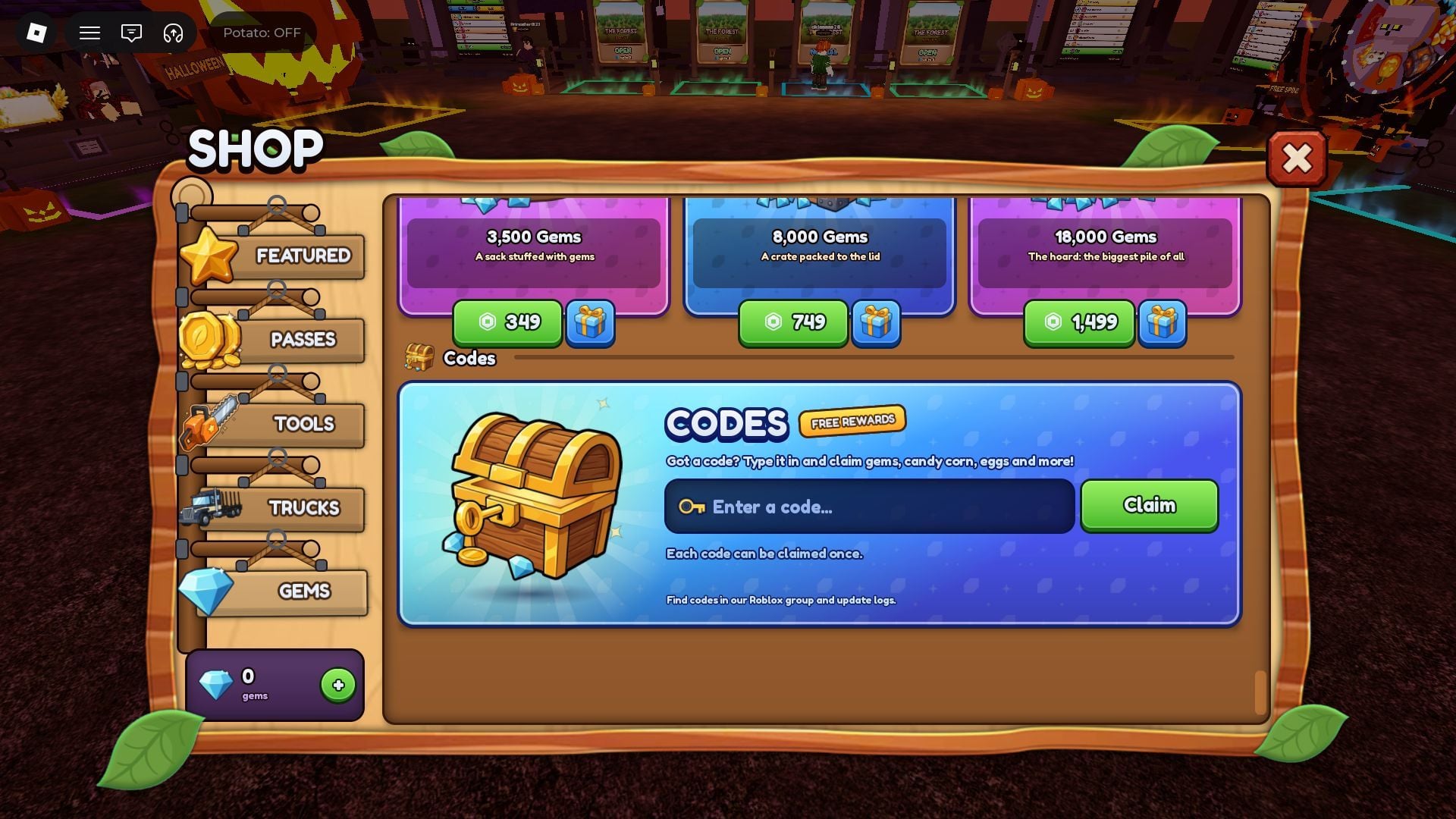 Active codes for Chop a Forest (Image via Roblox)