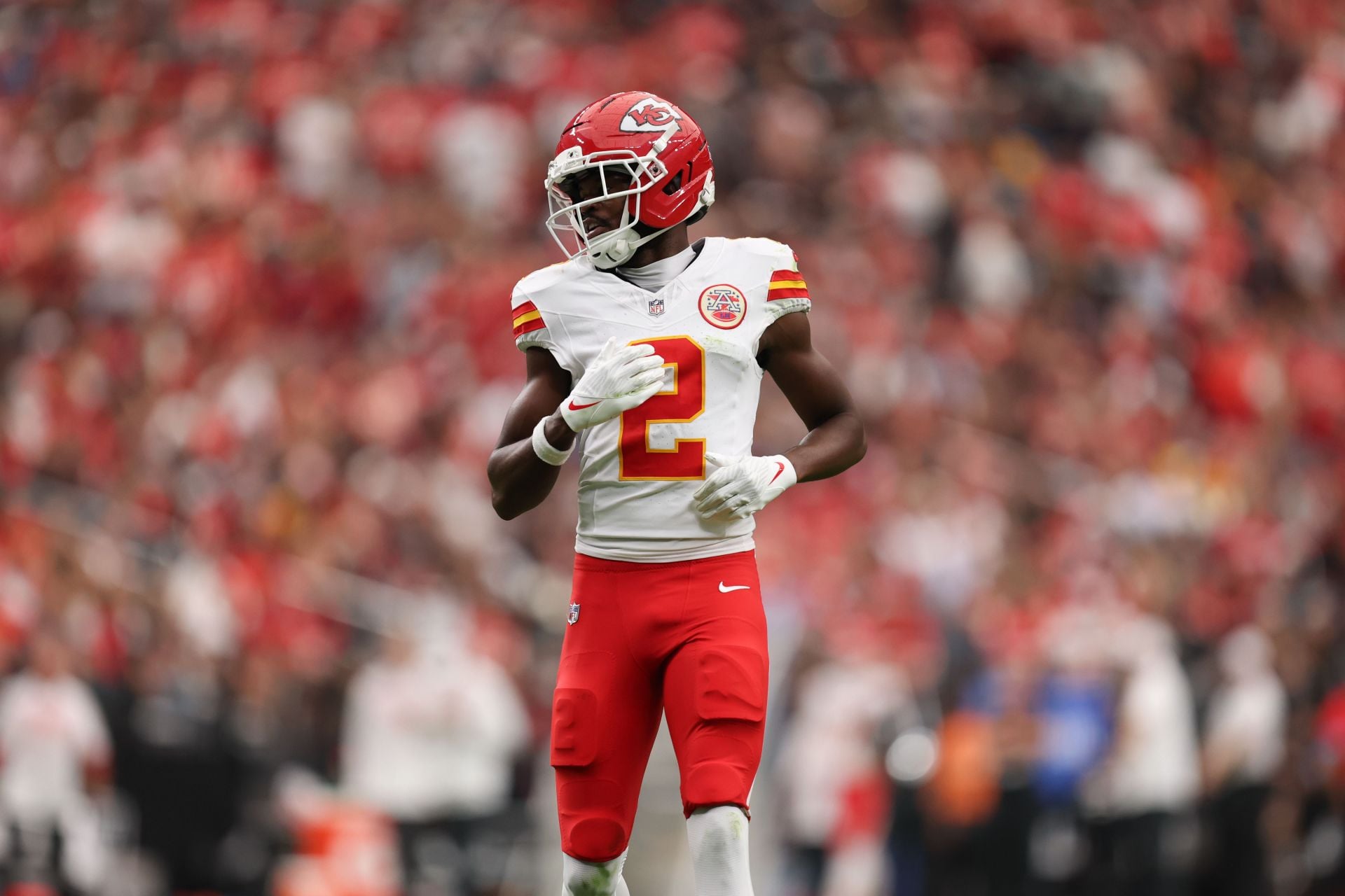 Kansas City Chiefs wide receiver Tyquan Thornton lines up before a play against the Las Vegas Raiders - Source: Imagn
