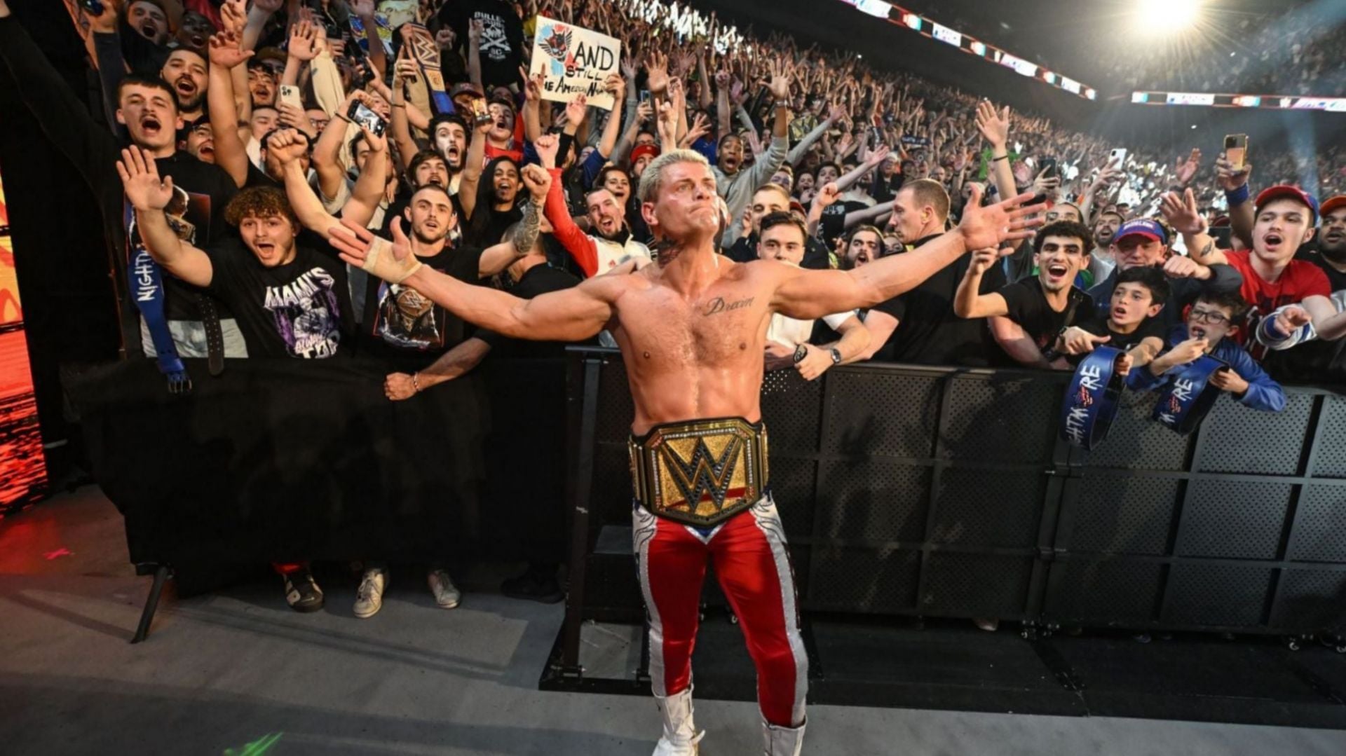 Cody Rhodes thanks fans after winning Undisputed WWE Championship match following RAW