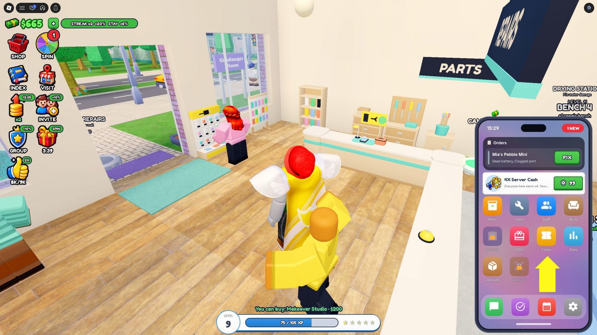 How to redeem codes in Fix My Phone (Image via Roblox || Sportskeeda)