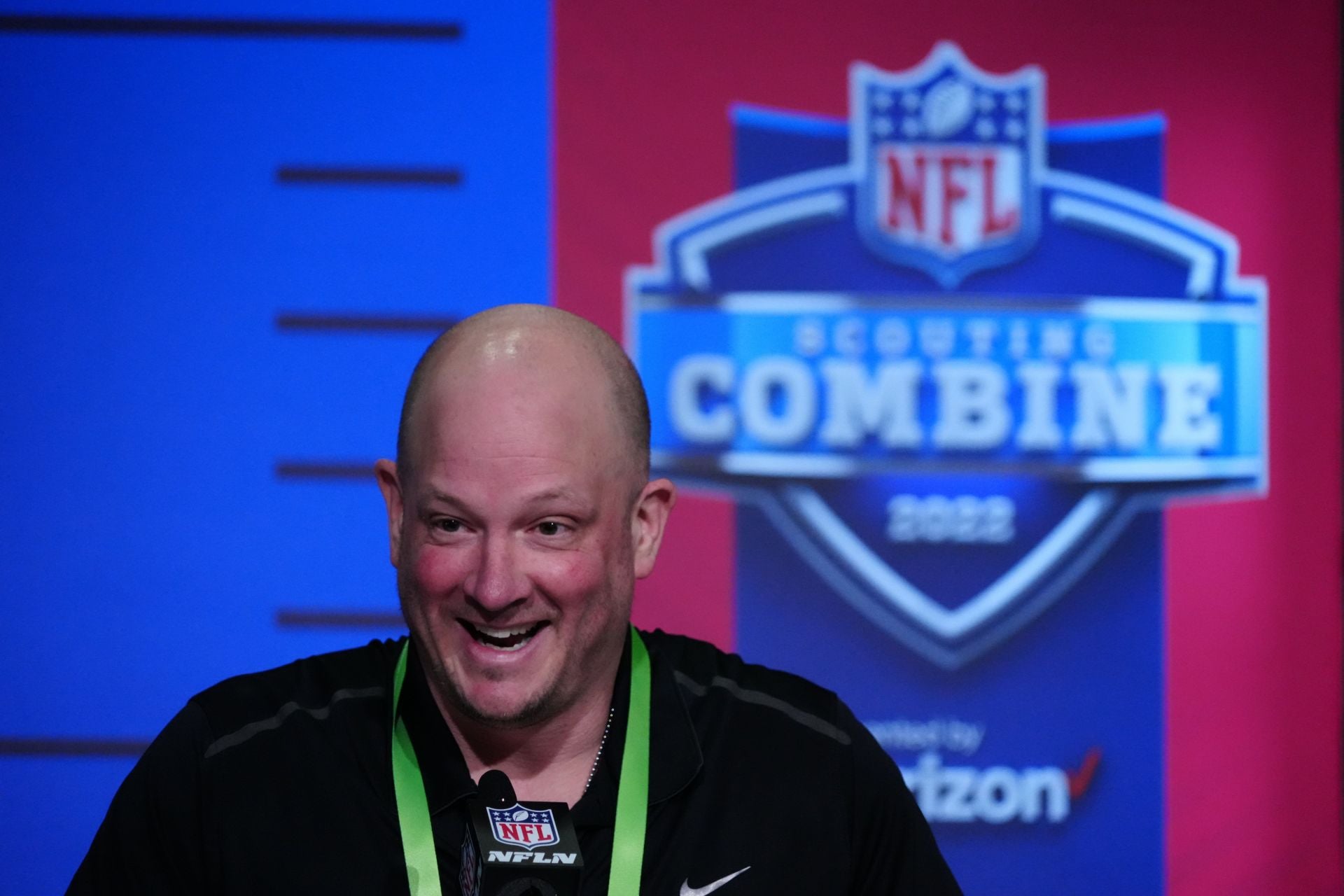 Former Denver Broncos coach Nathaniel Hackett during the 2022 NFL combine - Source: Imagn