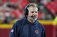 Former Chicago Bears head coach Matt Eberflus watches play against the Kansas City Chiefs - Source: Imagn