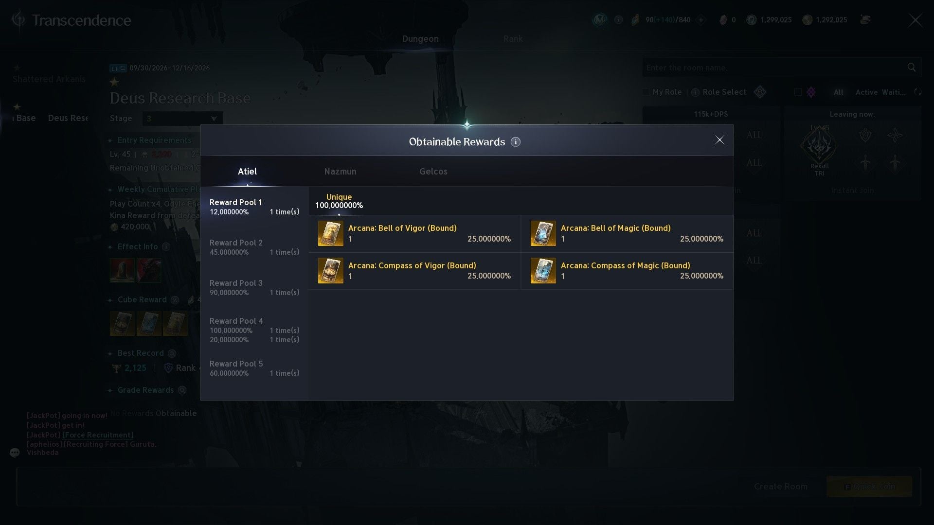 Stage 4 Deus Research Base Cube rewards (Image via NC)