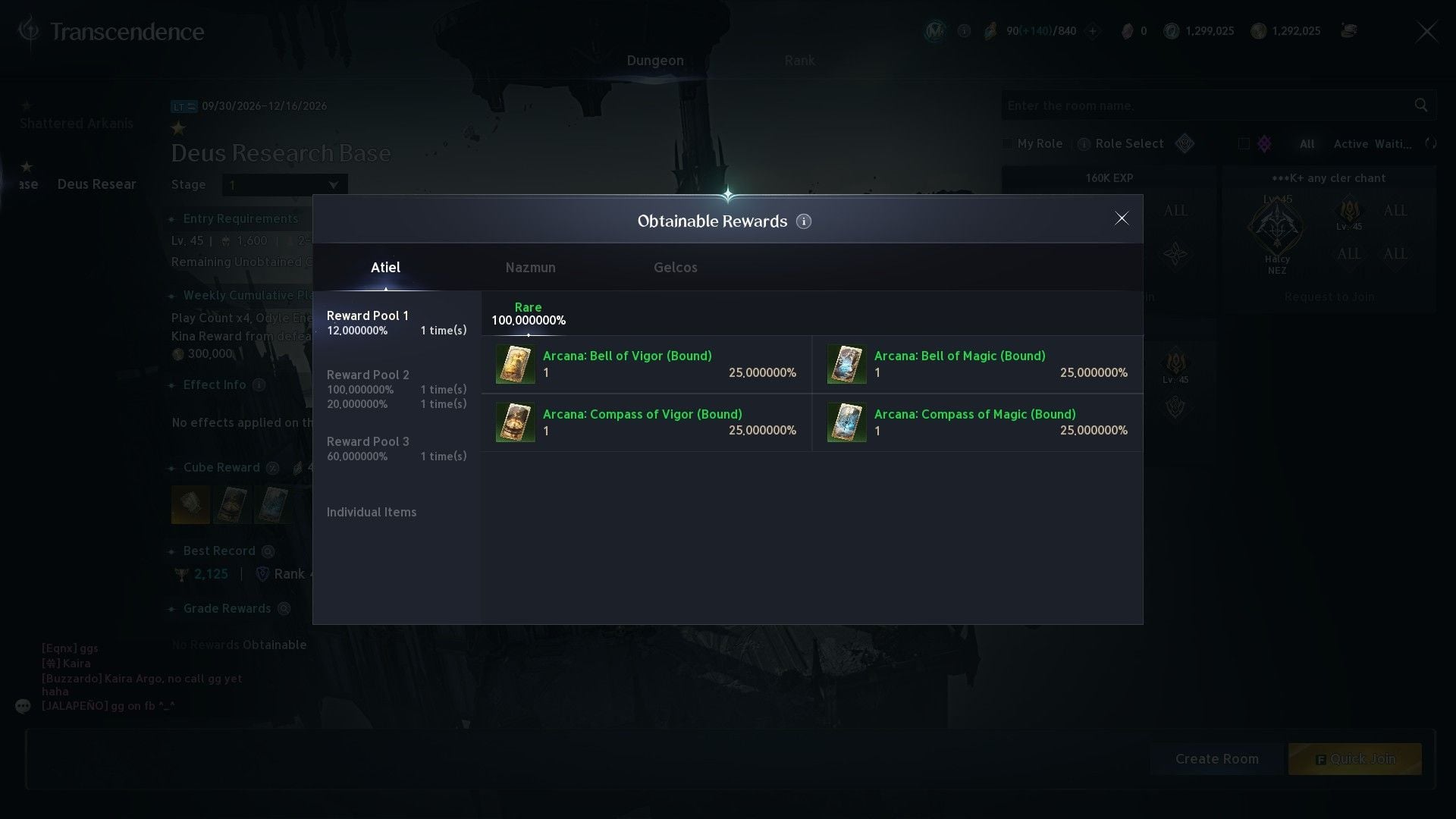 Deus Research Base loot table (Image via NC)