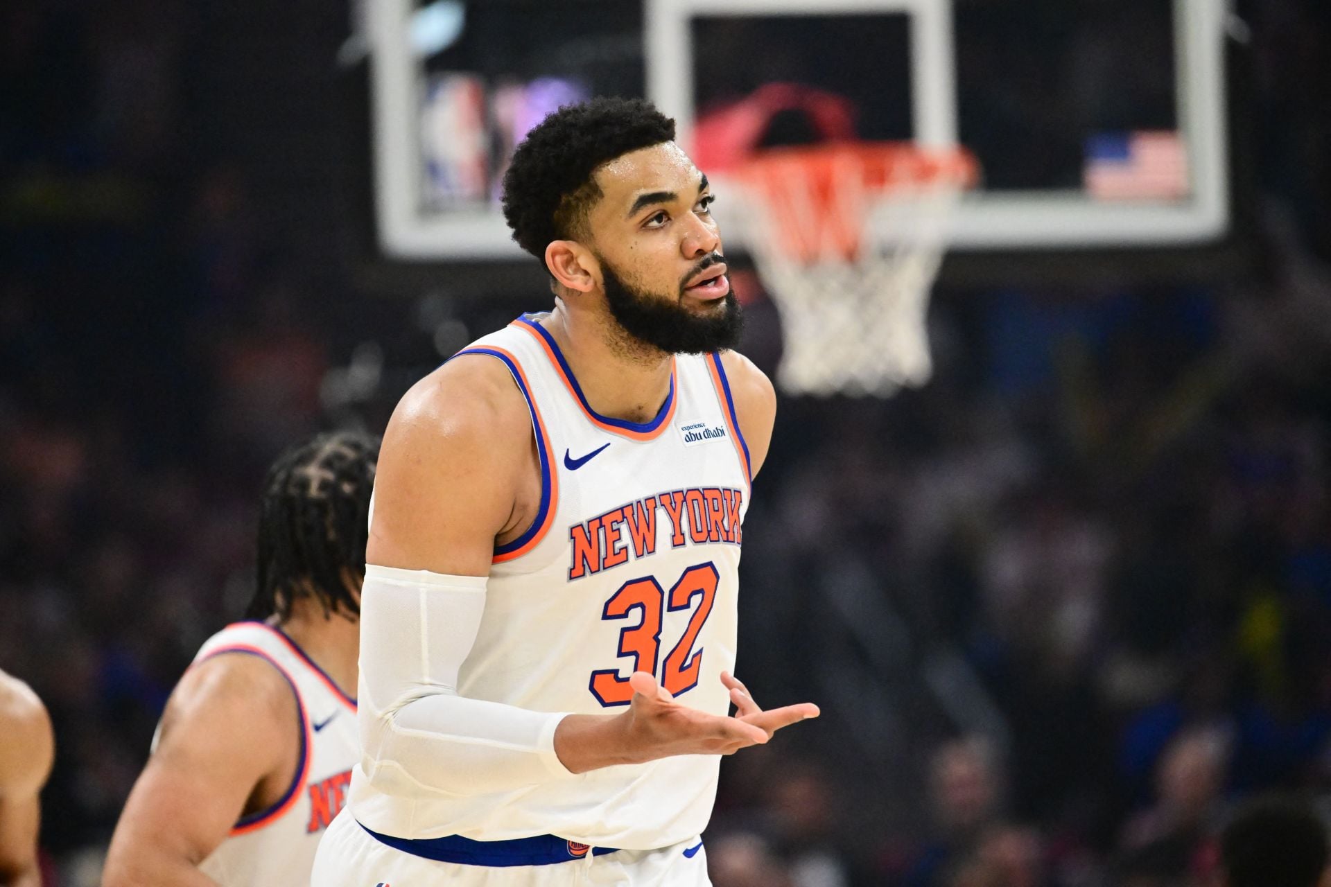 “Trade him”, “He wants out so badly” – NBA Fans Erupt As Karl-Anthony Towns Rocks Eagles Jersey Before 76ers Game Amid Knicks Contact Extension Drama