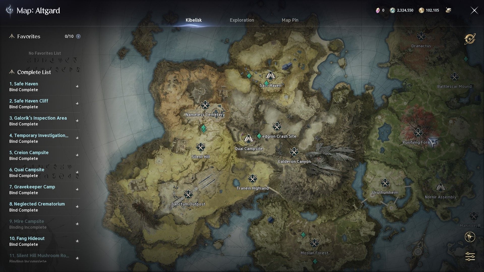 Green dots show regional quests (Image via NC)