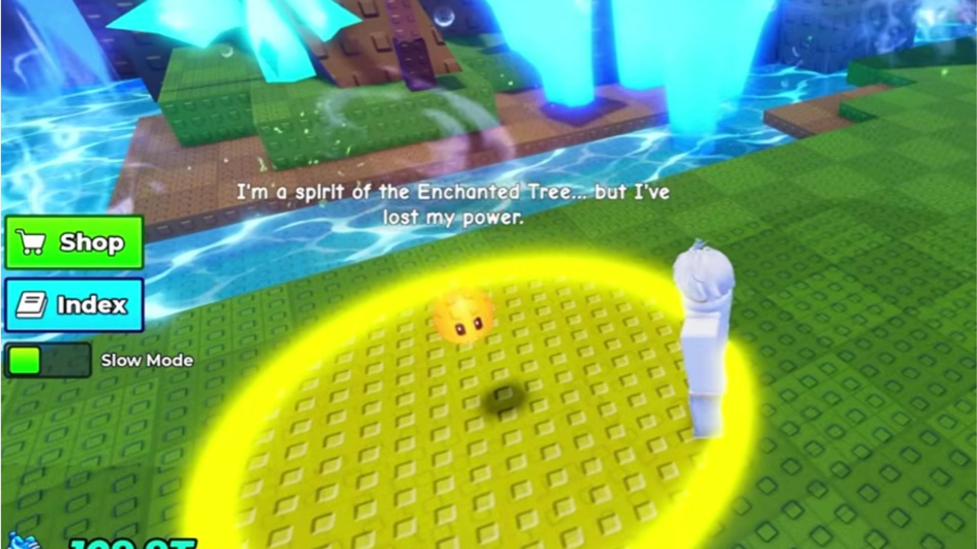 The Wisp NPC only spawns to players meeting the biome's speed requirements (Image via Roblox || YouTube/@whitelion15rbx)