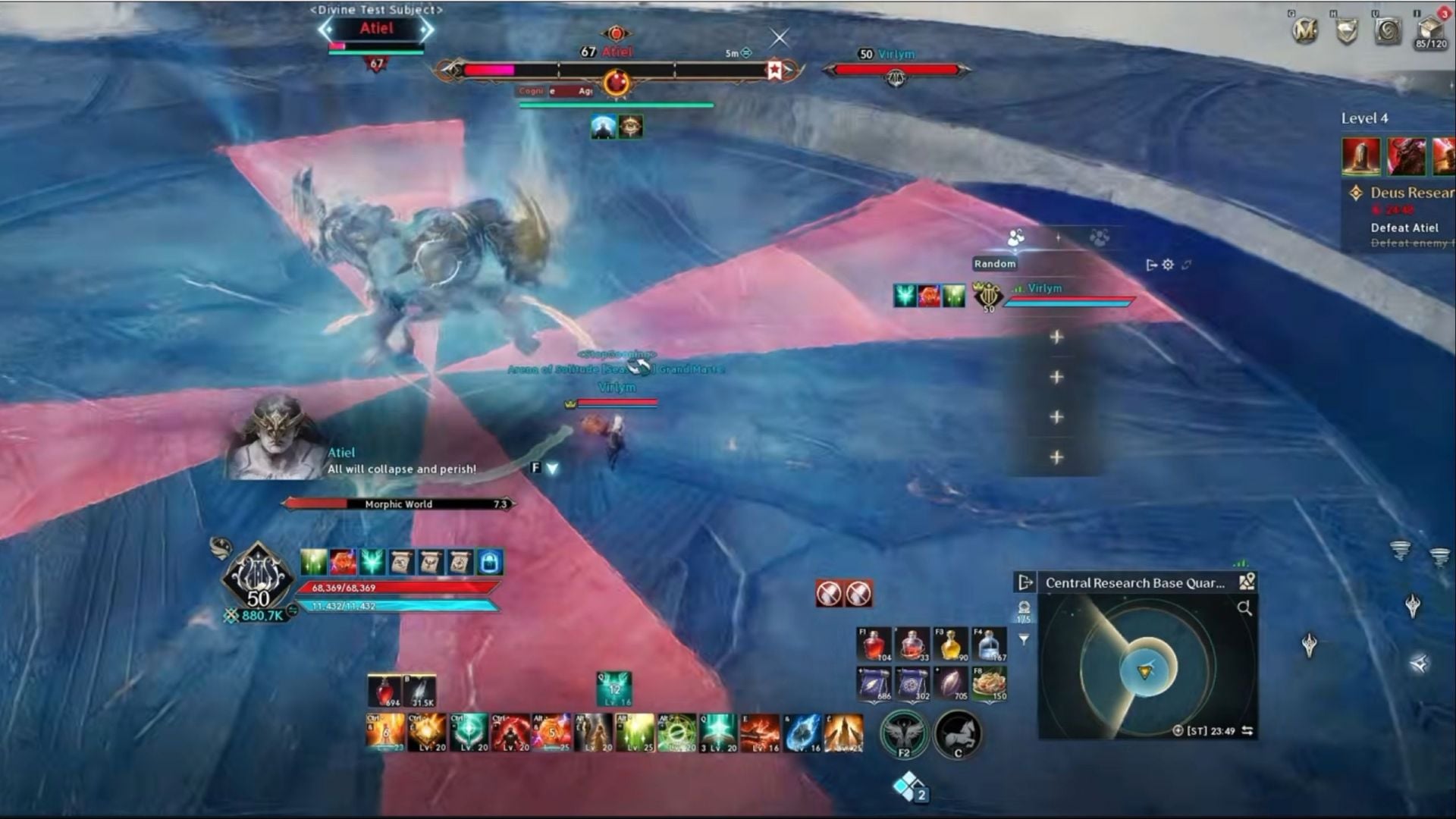 Four Cone AoE attacks from Atiel in Aion 2 (Image via NC || YT@Madsin)