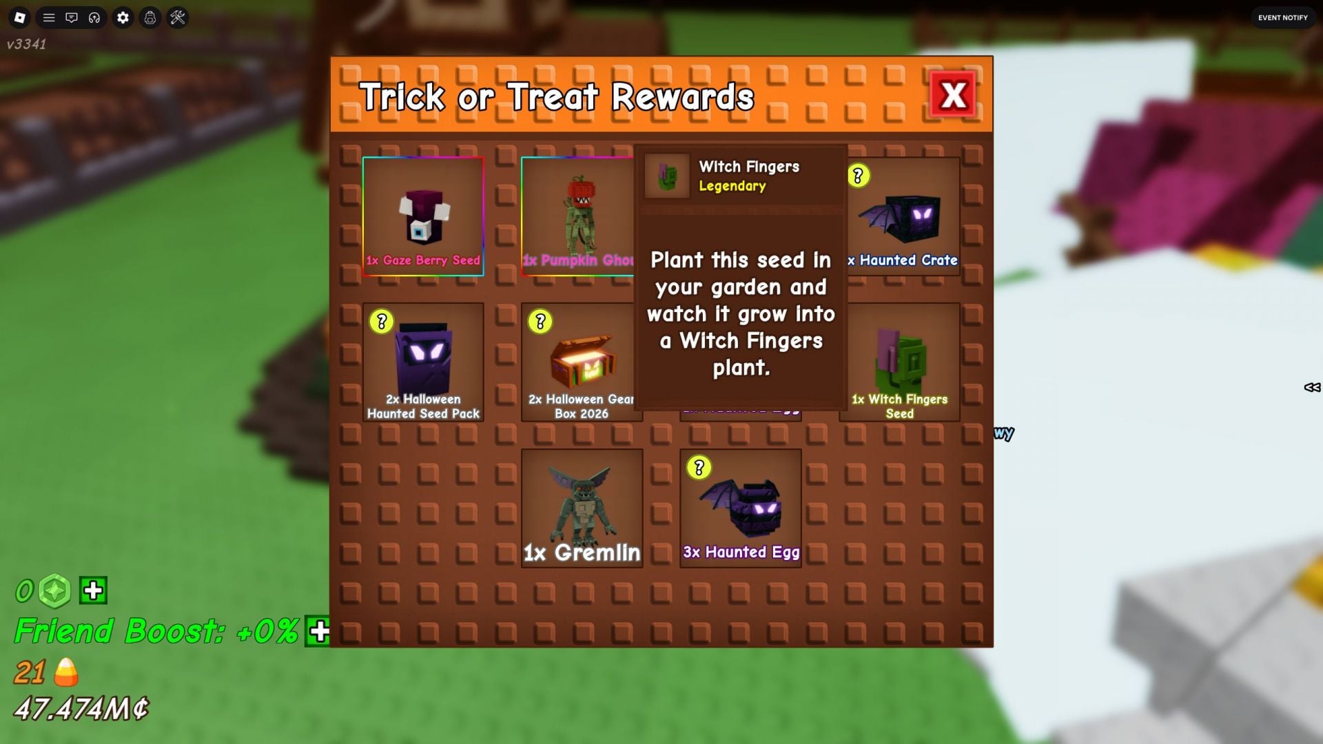 You can get the Witch Fingers through Trick-Or-Treating (Image via Roblox)