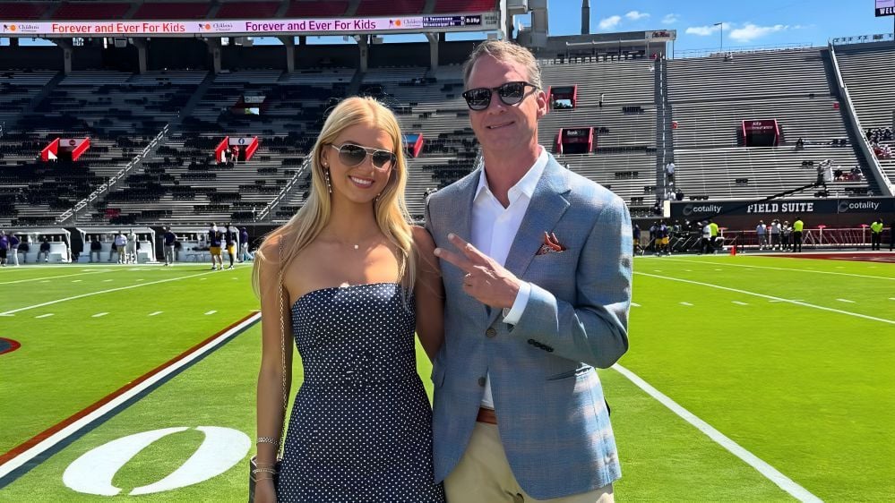 PIC: Lane Kiffin’s daughter Landry poses in mini blazer to greet Auburn in LSU colors ahead of key SEC showdown