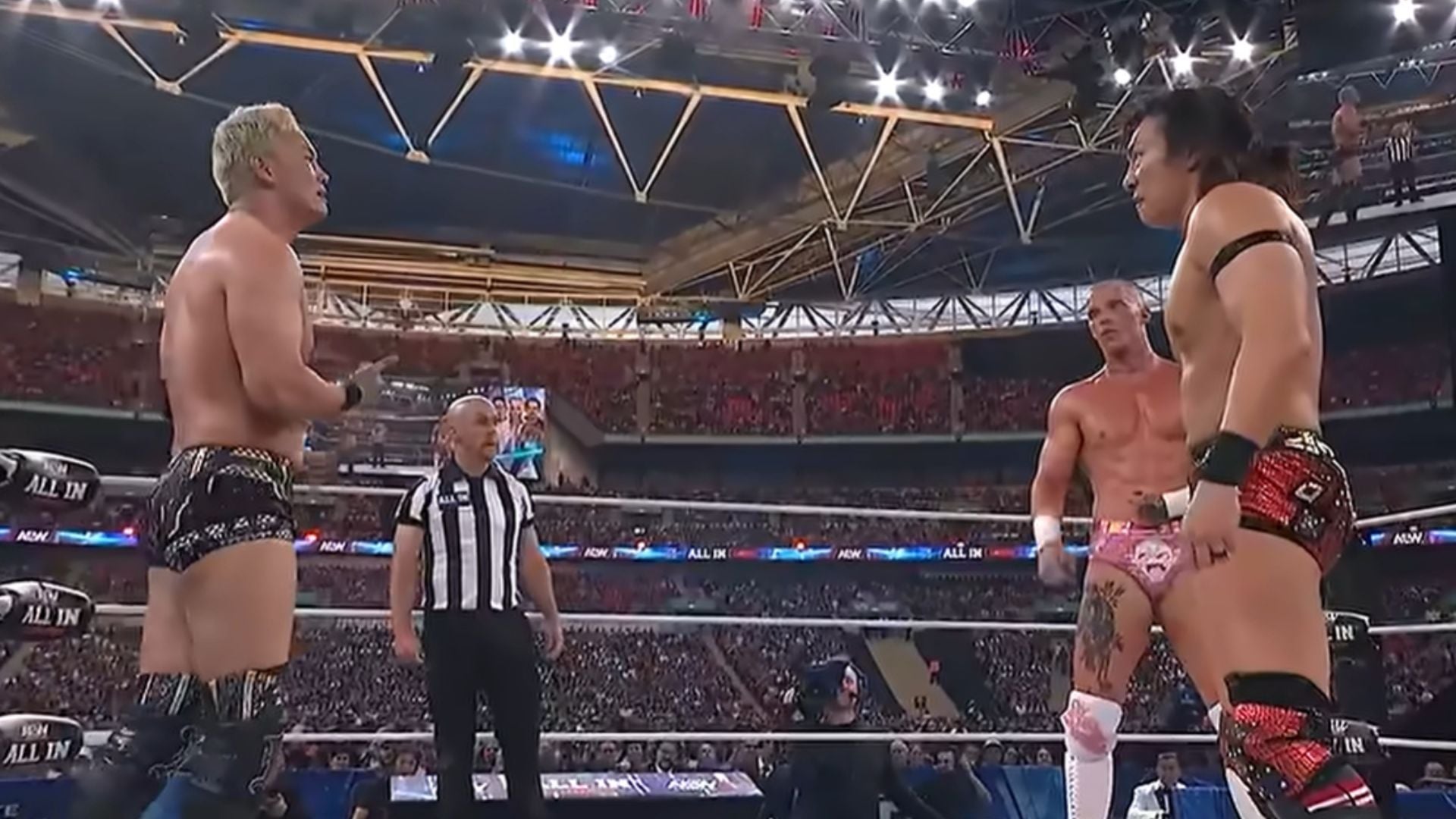 Kazuchika Okada going against Kyle Fletcher and Konosuke Takeshita (Image via YouTube @AEW) 