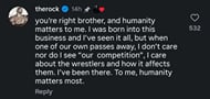 The Rock's comment on the Instagram post - Source: Instagram/clutchwrestling