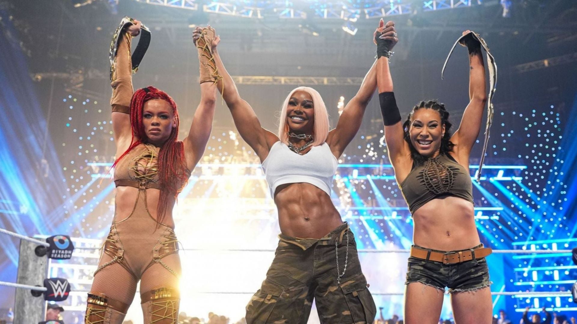 Jade Cargill reacts to her teammates winning the Women’s Tag Team Title on WWE SmackDown