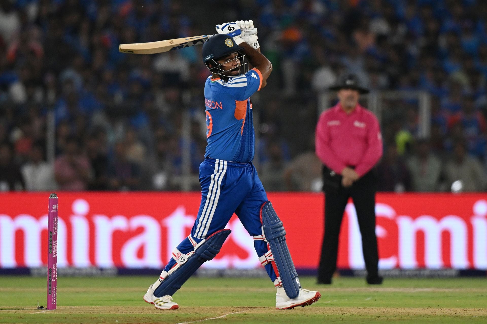 Sanju Samson smashes a huge six over long-on off Akeal Hosein in IND vs WI 2026 2nd T20I