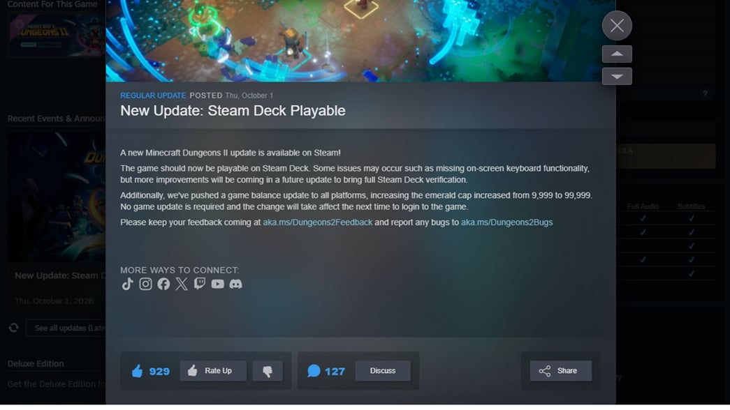Minecraft Dungeons II releases Steam Deck update, after negative ...
