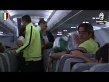 Juventus celebrate and have pillow fight on plane