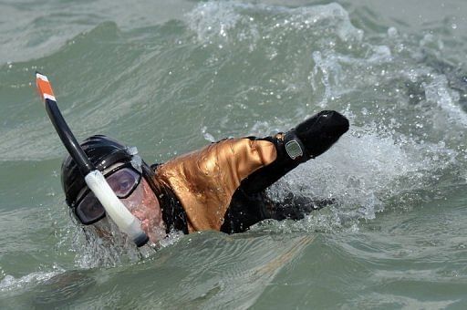 File photo of French amputee swimmer Philippe Croizon