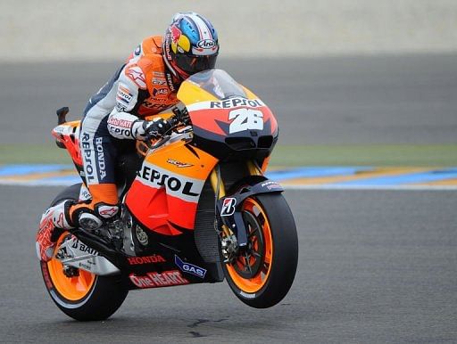 Spanish rider Dani Pedrosa drives his Honda