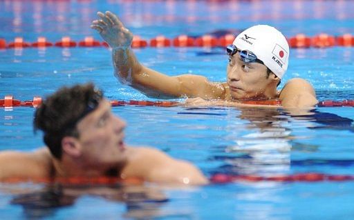 Ryosuke Irie (R) is looking forward to the Olympics for an opportunity to avenge his loss to Ryan Lochte last year