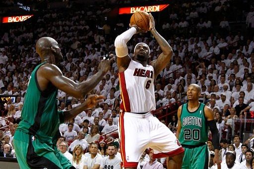 LeBron James poured in 32 points and pulled down 13 rebounds for Miami Heat