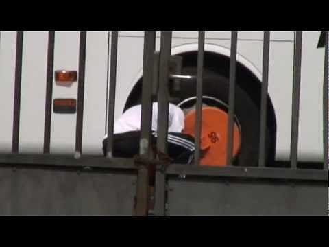 Holland fans wheel clamp Germany team bus