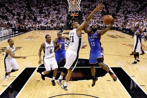 The Oklahoma City Thunder downs San Antonio Spurs 108-103 in game five of their Western Conference series