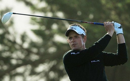 England&#039;s Luke Donald of England watches his tee shot on the 11th hole at The Olympic Club