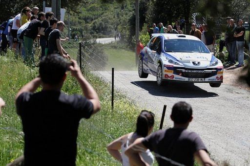 Irish driver Craig Breen drives his car during the Intercontinental Rally Challenge Tour of Corsica on May 10