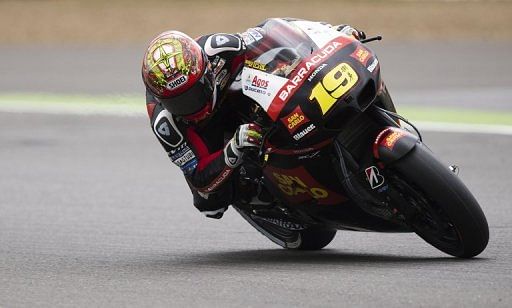 Spanish rider Alvaro Bautista rides during the final qualifying session at Silverstone