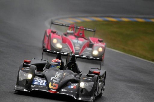 Nelson Panciatici (front) drives his Nissan N&Acirc;&deg;26, and Maxime Martin drives his Nissan N&Acirc;&deg;35