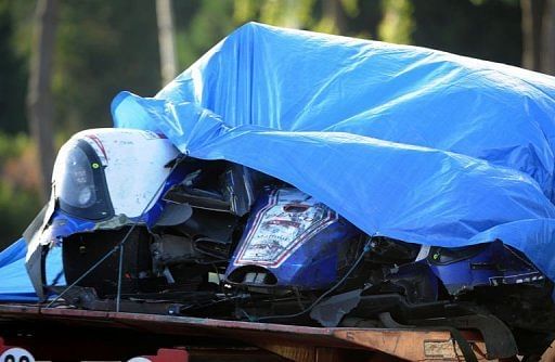 A Toyota driven by British Antony Davidson is pictured after a crash
