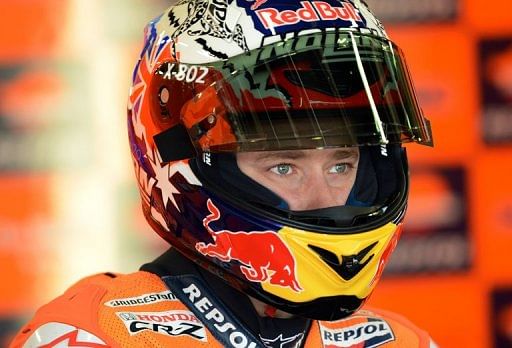 Australian Casey Stoner triumphed at a soggy Silverstone 12 months ago en route to the title