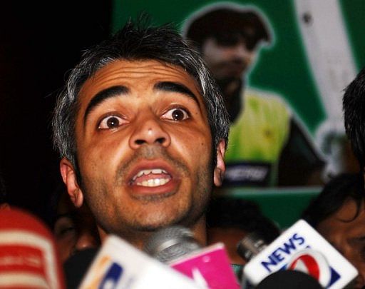 Salman Butt speaks to the media upon his arrival at the Allama Iqbal International airport in Lahore