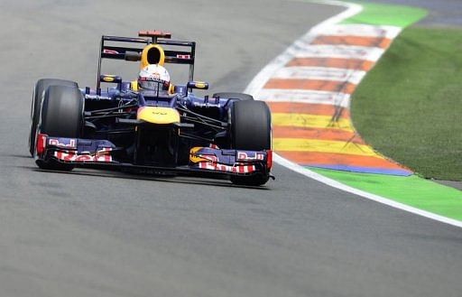 Red Bull Racing&#039;s German driver Sebastian Vettel drives at the Valencia Street Circuit
