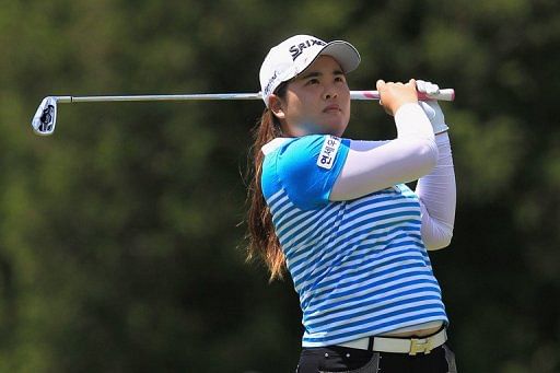 Inbee Park of South Korea hits her tee shot on the third hole