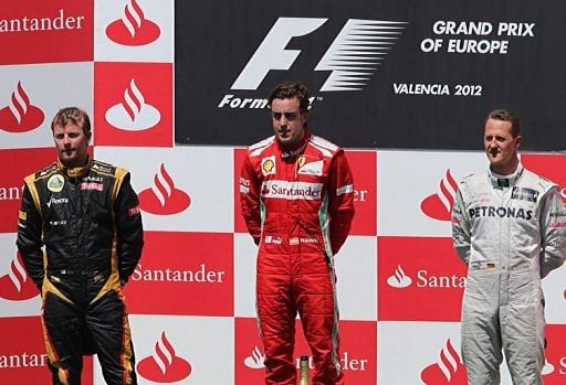 L to R: Kimi Raikkonen, Fernando Alonso and Michael Schumacher