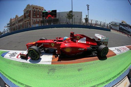 Fernando Alonso drives at the Valencia Street Circuit