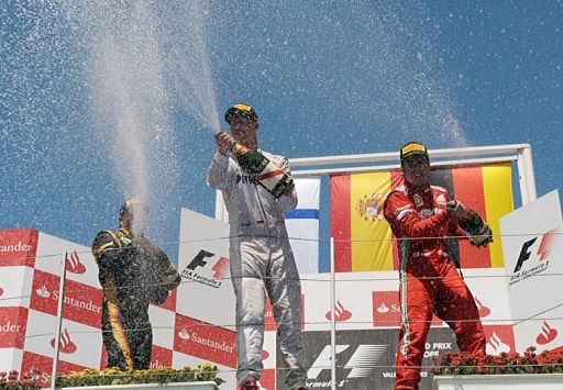 L to R: Kimi Raikkonen, Fernando Alonso and Michael Schumacher