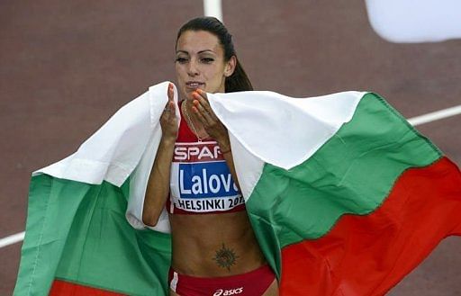 Ivet Lalova celebrates after winning the women&#039;s 100m final