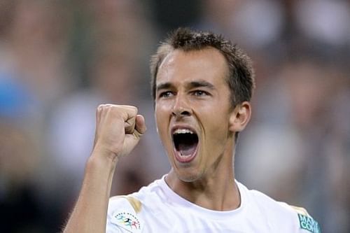 Czech Republic's Lukas Rosol celebrates his victory