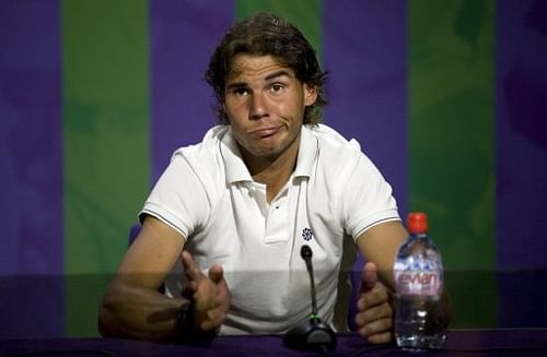 Spain's Rafael Nadal speaks during a press conference after he was beaten in his second round men's singles match