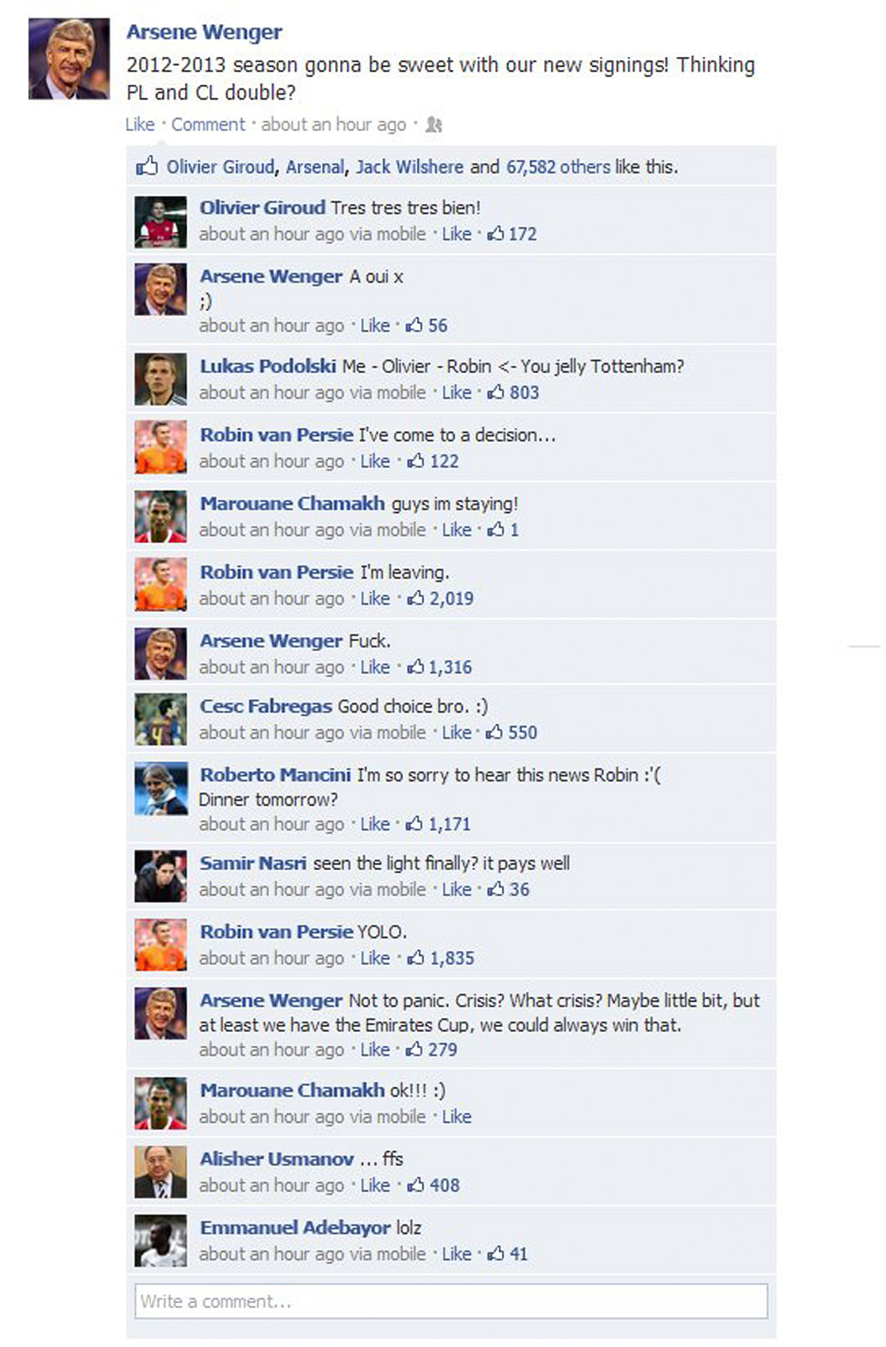 Arsene Wenger&#039;s Facebook Wall